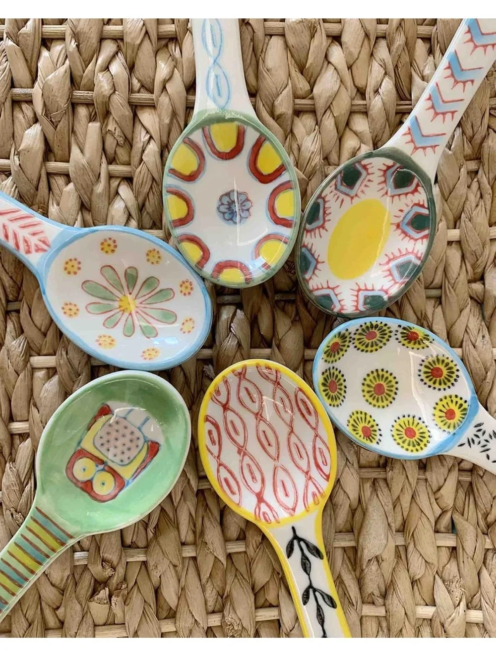Heart & home ceramic spoons lot of 6 coffee tea dessert spoons